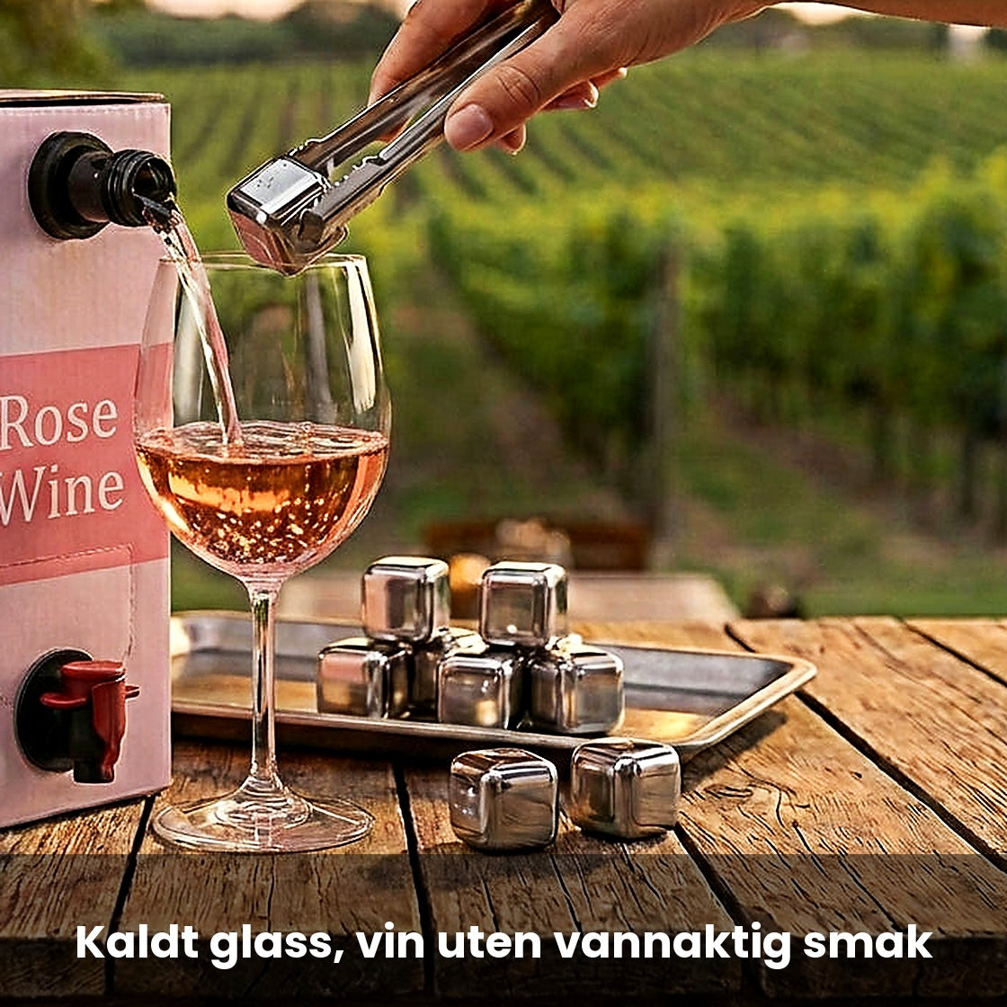 Stålisbiter i et glass rosé